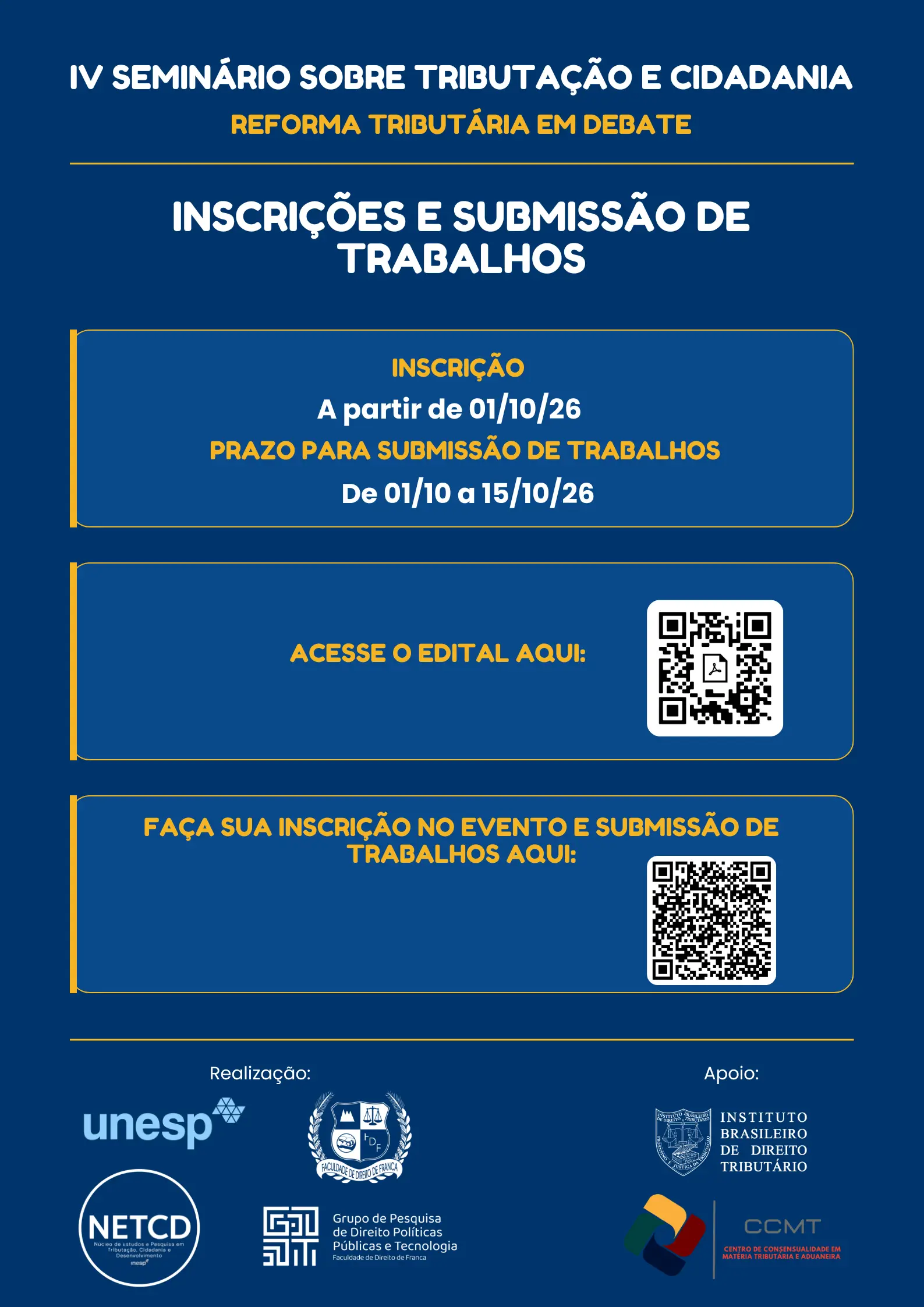 Carde Inscricoes e Submissoes_IV Seminário Unesp